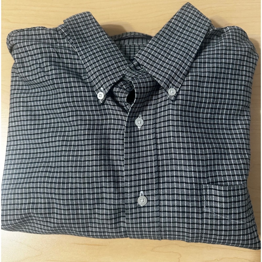 Alan Flusser Mens Black White Check Cotton Button Down Shirt Long Sleeve L/XL